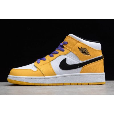 2019 Air Jordan 1 Mid SE "Lakers" White/Yellow-Purple-Black BQ69