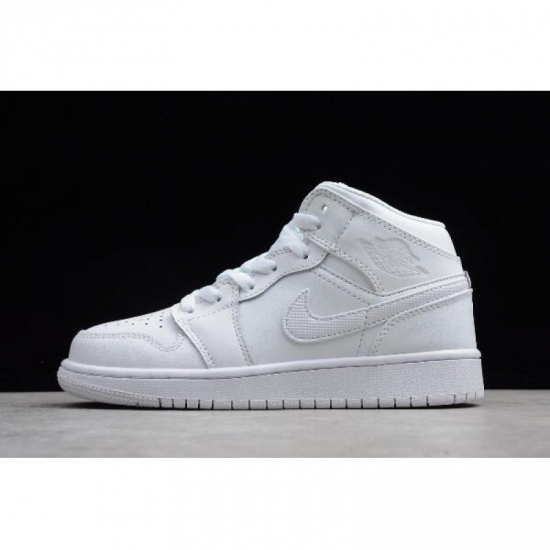 Women's Air Jordan 1 Mid GS White/Pure Platinum 554724-104 - Click Image to Close