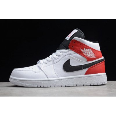 2019 New Air Jordan 1 Mid White/Gym Red-Black 554724-116