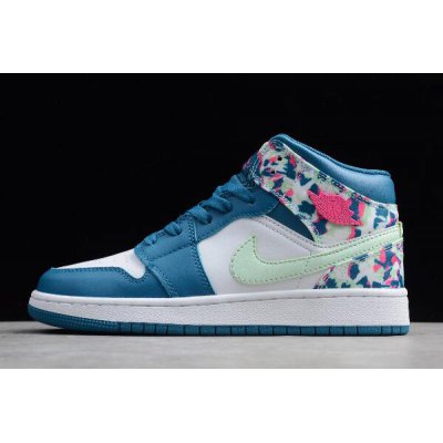 2019 Air Jordan 1 Mid GS White/Blue-Pink-Green 555112-300