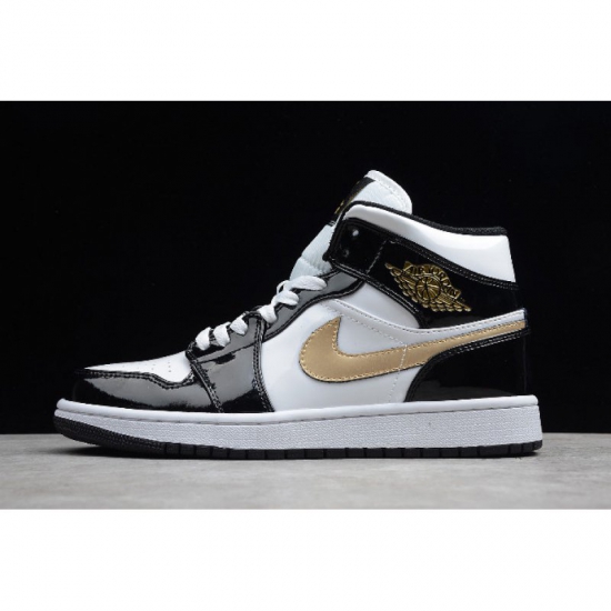 2019 Air Jordan 1 Mid Patent "Black Gold" 852542-007 - Click Image to Close