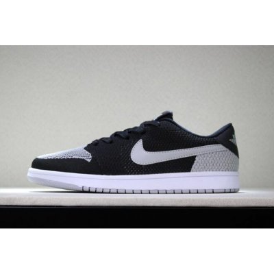 New Air Jordan 1 Low Flyknit "Shadow" Black/Wolf Grey-White Men'
