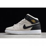 2020 Air Jordan 1 Mid Light Bone Metallic Gold Black 554725-023