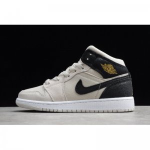 2020 Air Jordan 1 Mid Light Bone Metallic Gold Black 554725-023