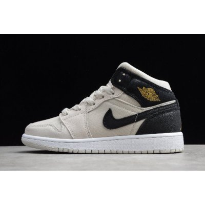 2020 Air Jordan 1 Mid Light Bone Metallic Gold Black 554725-023