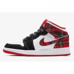 Air Jordan 1 Mid GS "White Plaid" Habanero Red/Black-White 55472