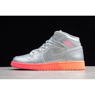 2020 Air Jordan 1 Mid GS "Metallic Silver Pink Crimson" 555112-0