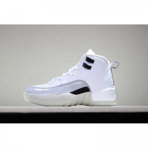Kid's Air Jordan 12 "Barons" White/Black-Wolf Grey
