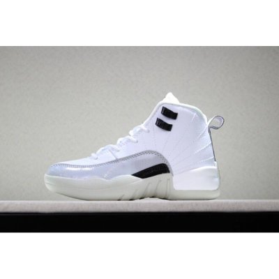 Kid's Air Jordan 12 "Barons" White/Black-Wolf Grey