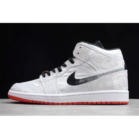 2019 CLOT x Air Jordan 1 Mid SE "Fearless" Grey/Black-Red CU2804 - Click Image to Close