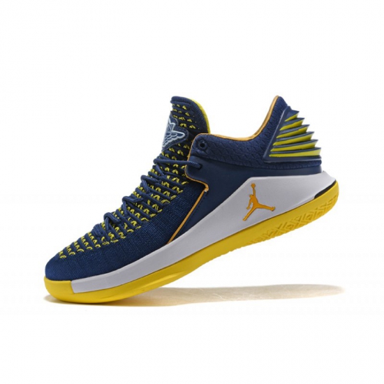 New Air Jordan 32 Low Navy/White-Maize Yellow Men's Basketball S - Click Image to Close