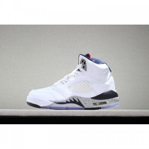 Kid's Air Jordan 5 Retro "White Cement" White/Black-Univeristy R
