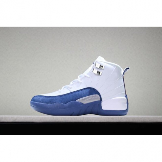 Kid's Air Jordan 12 "French Blue" White/French Blue-Metallic Sil - Click Image to Close