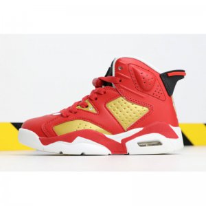 Kid's Air Jordan 6 "Iron Man" Red/Metallic Gold-Black-White For