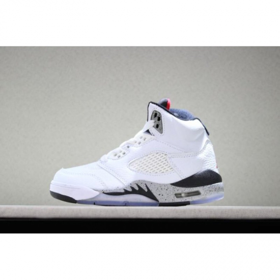Kid's Air Jordan 5 Retro "White Cement" White/Black-Univeristy R - Click Image to Close