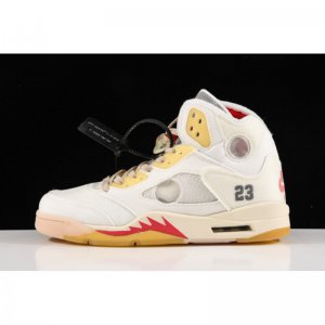 2020 OFF-WHITE x Air Jordan 5 White/Fire Red CT8480-002 For Sale