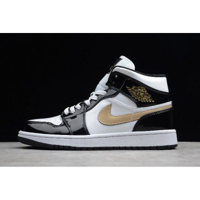 2019 Air Jordan 1 Mid Patent "Black Gold" 852542-007