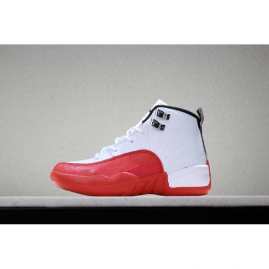 Kid's Air Jordan 12 "Cherry" White/Gym Red Basketball Shoes - Click Image to Close