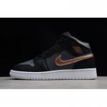 2018 Womens Air Jordan 1 Mid GS Black/Metallic Gold-White For Sa