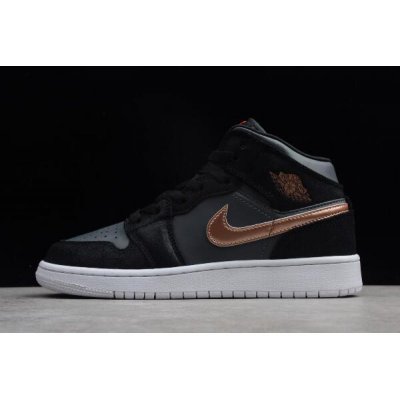 2018 Womens Air Jordan 1 Mid GS Black/Metallic Gold-White For Sa