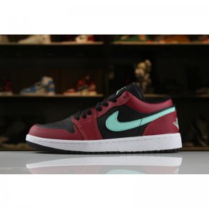 Men's and Women's Air Jordan 1 Low Black/Green Pulse-Gym Red-Whi