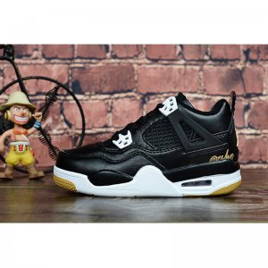 Kid's Air Jordan 4 "Black Gold" Black/White-Gum Light Brown For