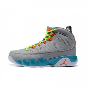 Women's Air Jordan 9 GS Wolf Grey/Orange/Green-White Free Shippi